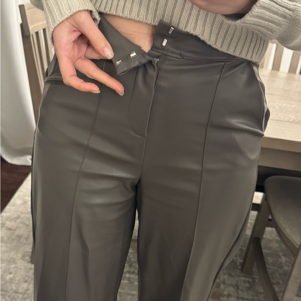 Faux Leather Gray Women's Woman’s Work Dress Pants - Picture 6 of 13